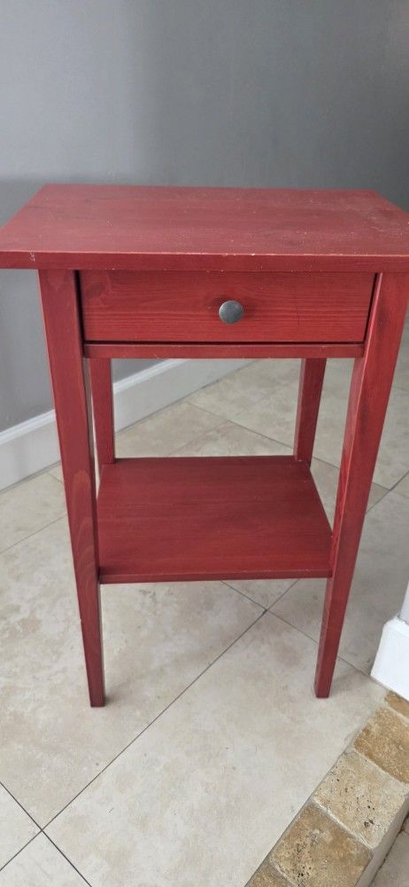 Red Wooden Side Table With Drawer