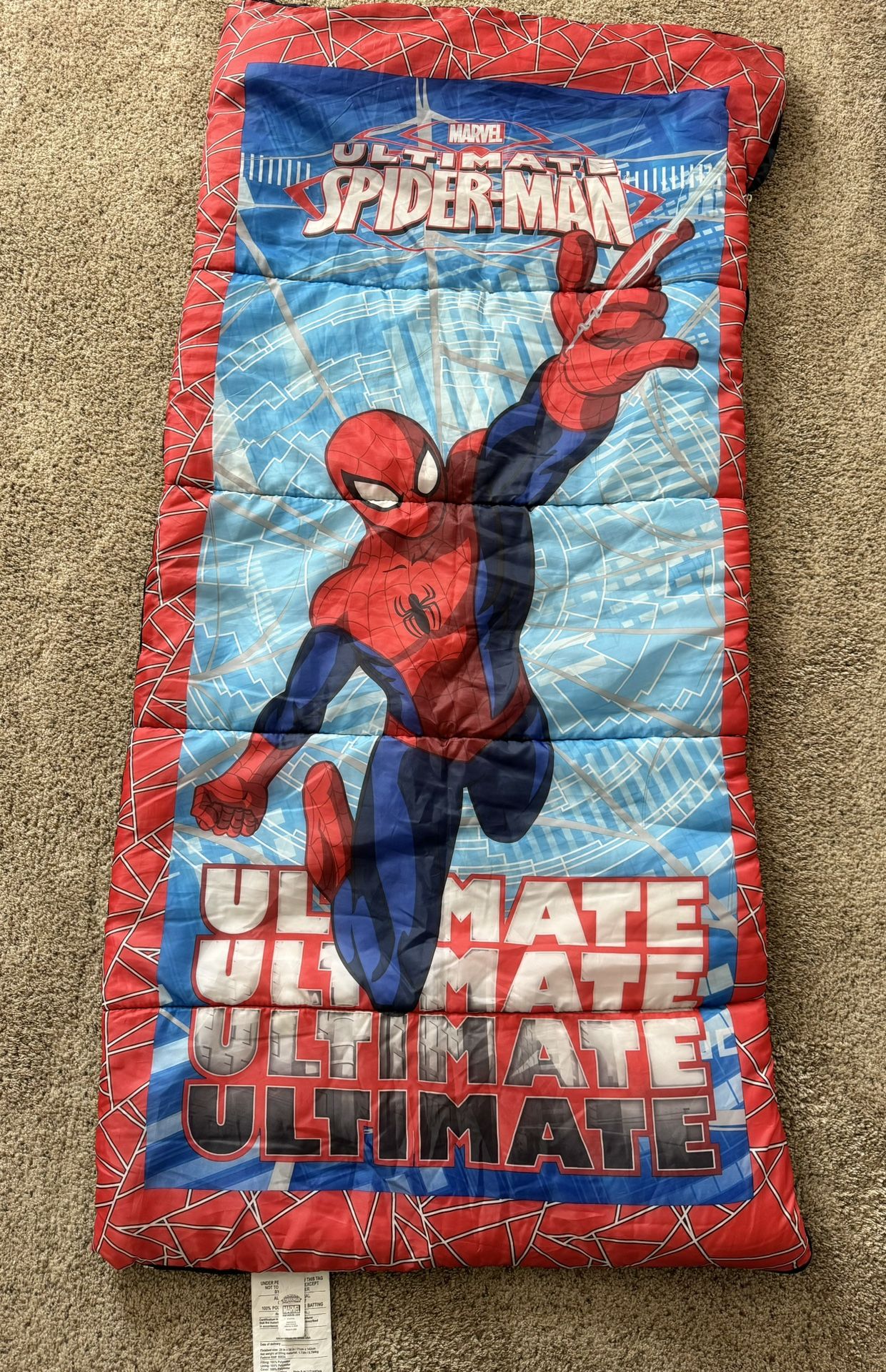 Marvel Spiderman Kids Sleeping Bag. Good Condition. Smoke Free Home. No Storage Bag. SEE MORE BELOW