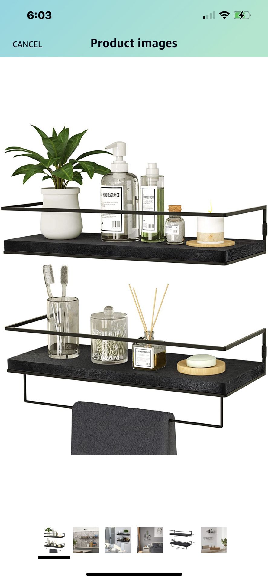 Floating Shelves for Wall Set of 2, Wall Mounted Storage Shelves with Black Metal Frame and Towel Rack for Bathroom, Bedroom, Living Room, Kitchen, Of
