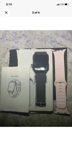BRAND NEW Smart Watch 44mm Black Plastic Case Touch Screen Black Silicone Band, Manual