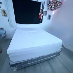 Queen Bed with Base and Metal Bed Frame