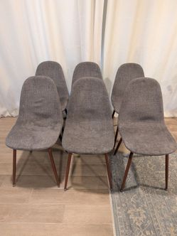 Set of 6 Light Grey Fabric Dining Chairs