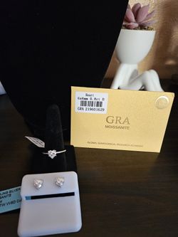 Moissanite Heart Ring SZ 7 & Earrings Set | 1.66 CTW VVS D | Sterling Silver | GRA