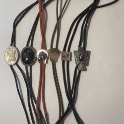 Package Deal Of 6 Bolo Ties Eagle, Black Stone, Etc.