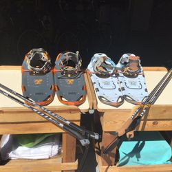 Atlas Snowshoes and Poles, 2 pair 1-Orange 1025 and 1- Electra 1023  In Great Condition 