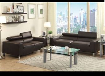 New! 2 Piece Modern Espresso Leather Sofa & Loveseat Set $39 Down (NO CREDIT CHECK FINANCING)