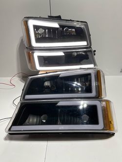 Cat - Eye Chevy Silverado black housing Headlights LED DRL 4pc Luces micas farros 2003-2006 Chevy