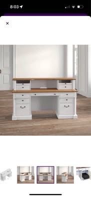 White and Oak Wood Pedestal Desk