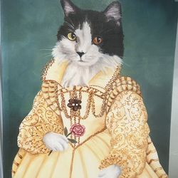 Whimsical Cat Portrait Canvas Print – Carol Lew 2023 Renaissance Style Cat Art 20”x16” Ready to Hang