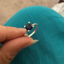 Real 925 Sterling Silver Blue Sapphire Wedding Ring Size 7