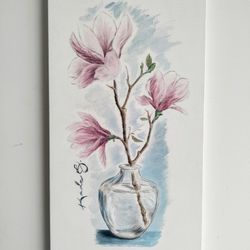 Original Acrylic Flower Painting 12x24 in. Canvas Art