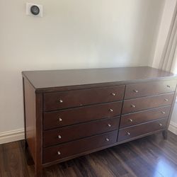 Wood Dresser And One Bedside Table 