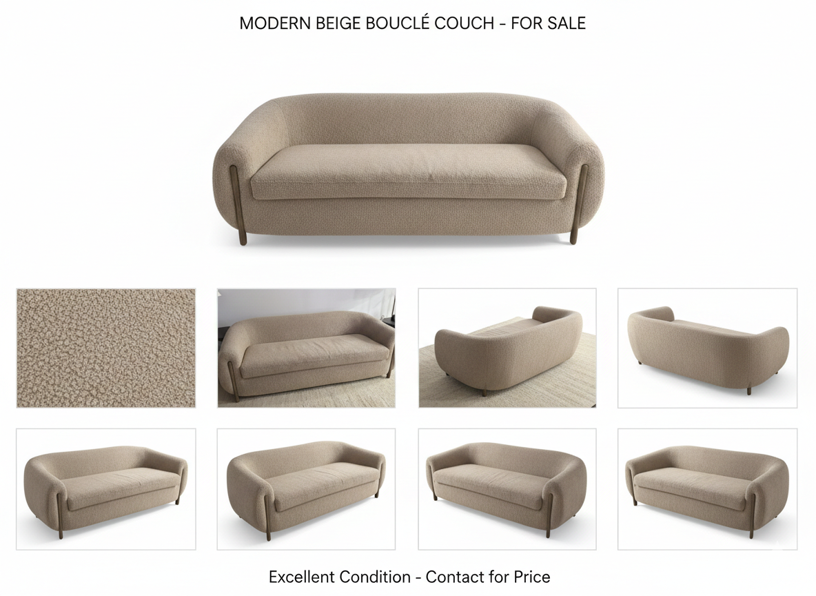 7ft Modern Bouclé Sofa - Excellent Condition - 1.5 Years Old