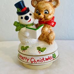 vintage christmas snowman music box