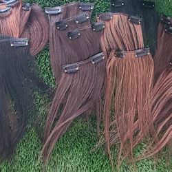 11 pc Variety Warm Colors real hair clip in hair extensions 10 & 12 inch