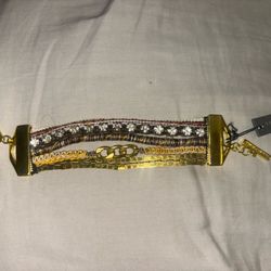 Vince Camuto Genuine Leather Gold Cuff Bracelet - New With Tags