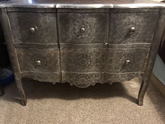 Beautiful Metal Hammered Dresser & Two Matching Nightstands