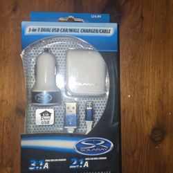 3 in 1 Dual USB Car/Wall Charger/Cable
