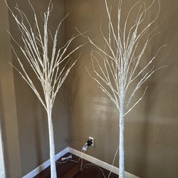 Two 6 Foot Led Light Up Birch Trees