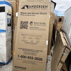 Brand new in box Andersen 2000 Series 32 in. x 80 in. White Universal Full View Retractable Aluminum Storm Door with Nickel Hardware  We locate in hes