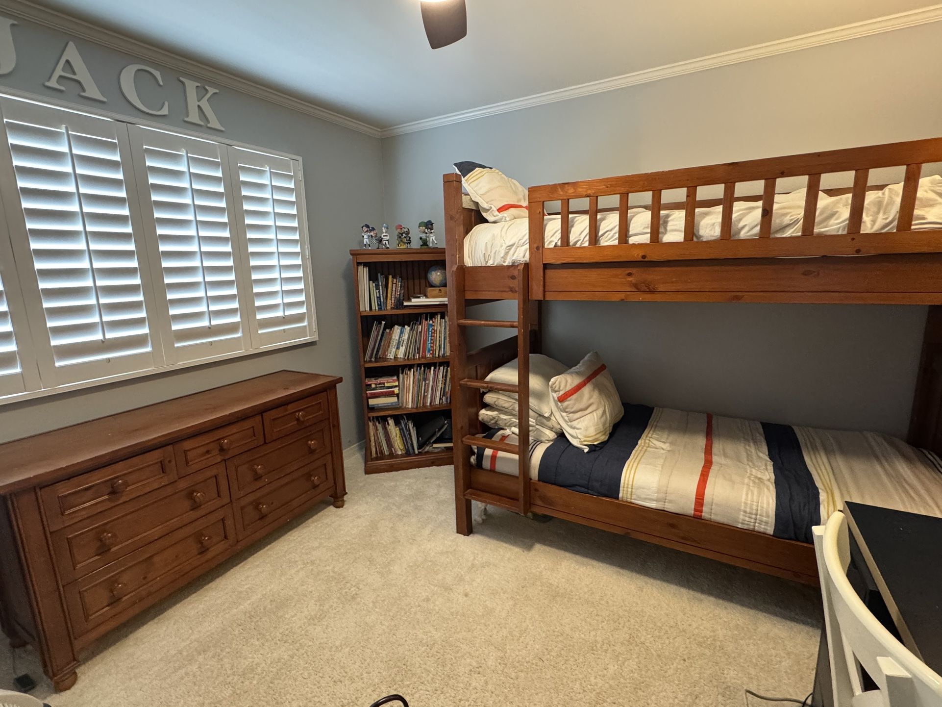 Pottery Barn Camp Bunk beds, Dresser, and Bookshelf