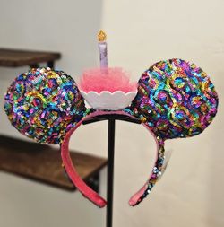 Disney Parks Birthday Cupcake Ears Headband/ used only 1 time/ like new