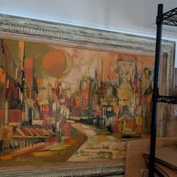 Large Textured Abstract Cityscape Painting – Framed Wall Art