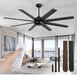 65” Ceiling Fans No Light with Remote, Black Indoor/Outdoor with Quiet Reversible DC Motor, 6 Speeds, 8 Blades for Living Room Bedroom Patio