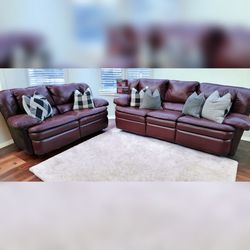 Klaussner Leather Dual-Recliner Sofa and Loveseat Combo - Redish Brown (DELIVERY AVAILABLE) 