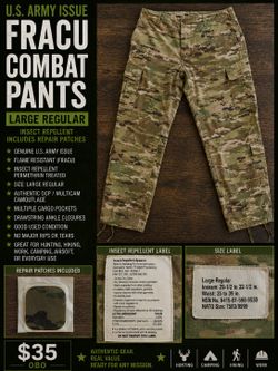 🔥 U.S. Army FRACU Combat Pants – Large Regular – Insect Repellent