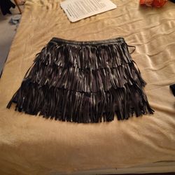 Faux Leather Fringe Skirt