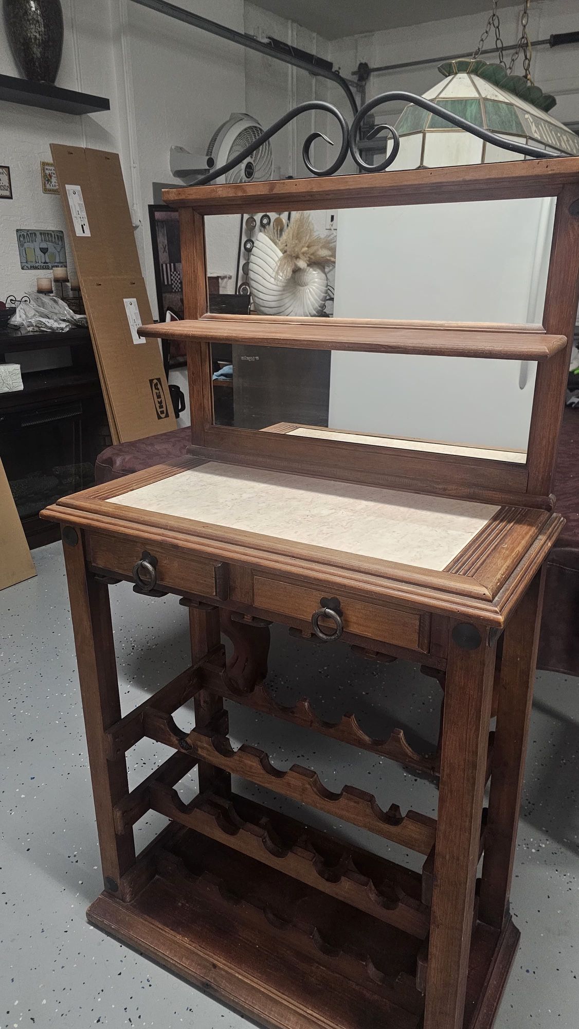 Wooden Wine Rack Hutch / Bar Server with Mirror