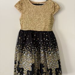 Girls Size 6 Gold Holiday Festive Unicorn Sequins Dress and Bonus Hoodie