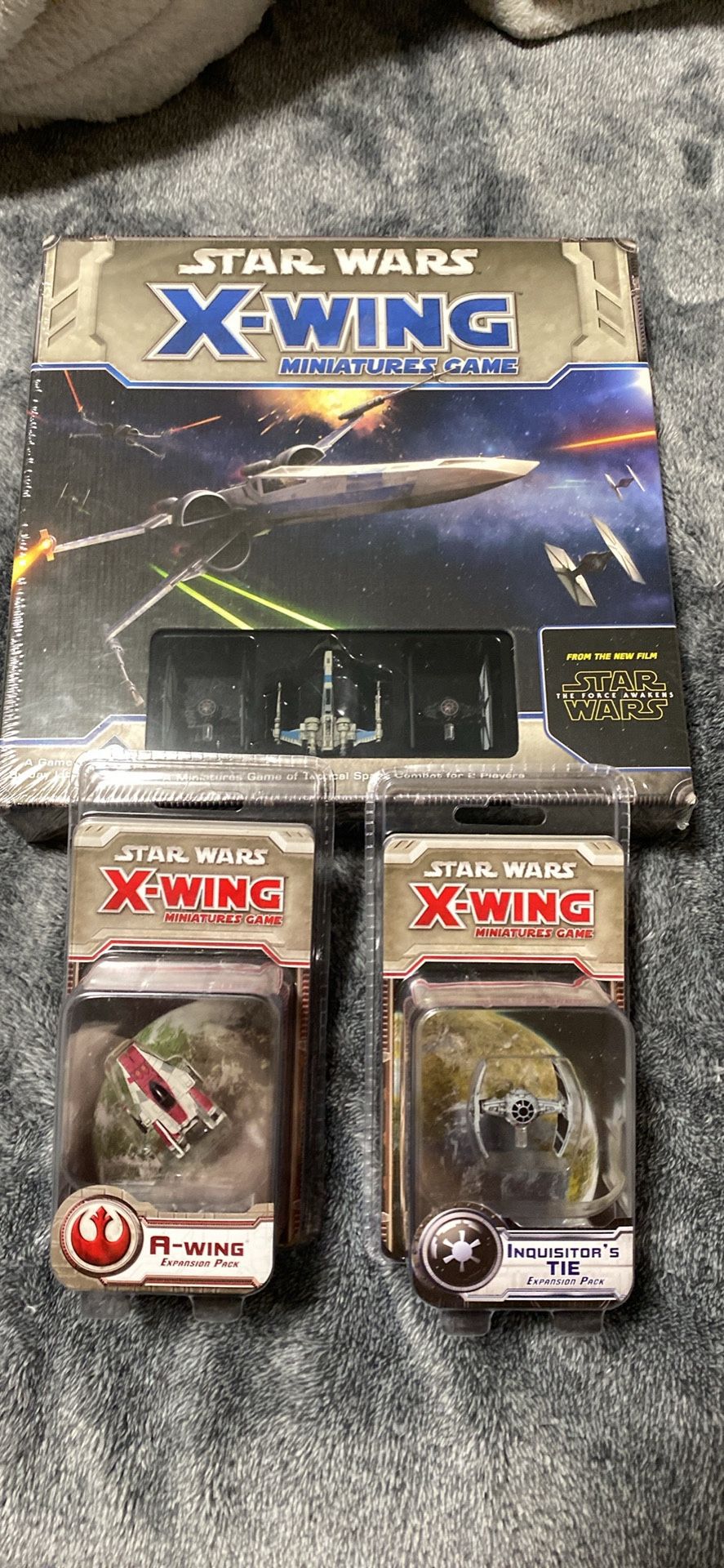 Star Wars X-Wing Miniatures Board Game With Two Expansion Packs. 