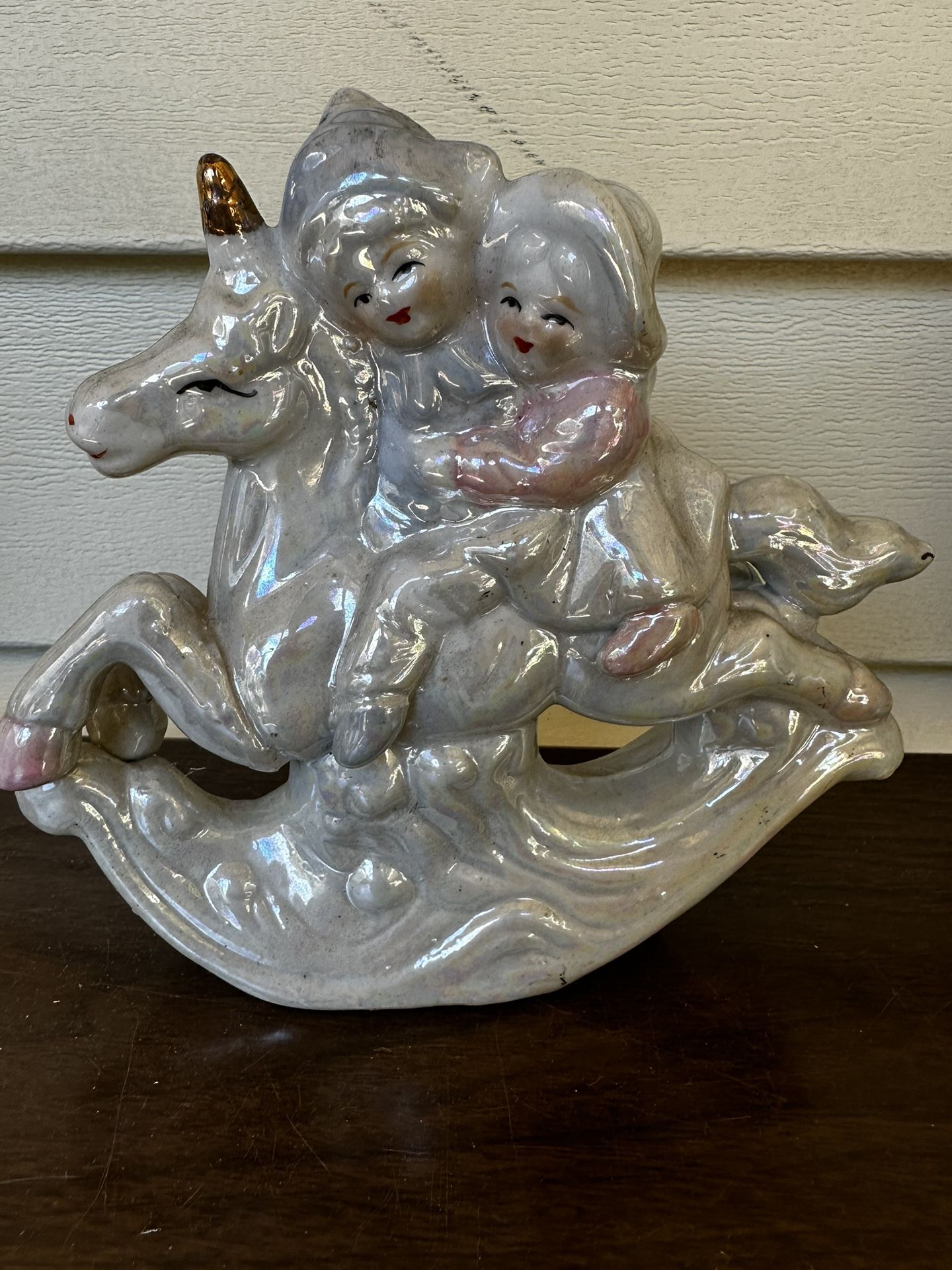 Vintage Iridescent Porcelain Rocking Unicorn Figurine