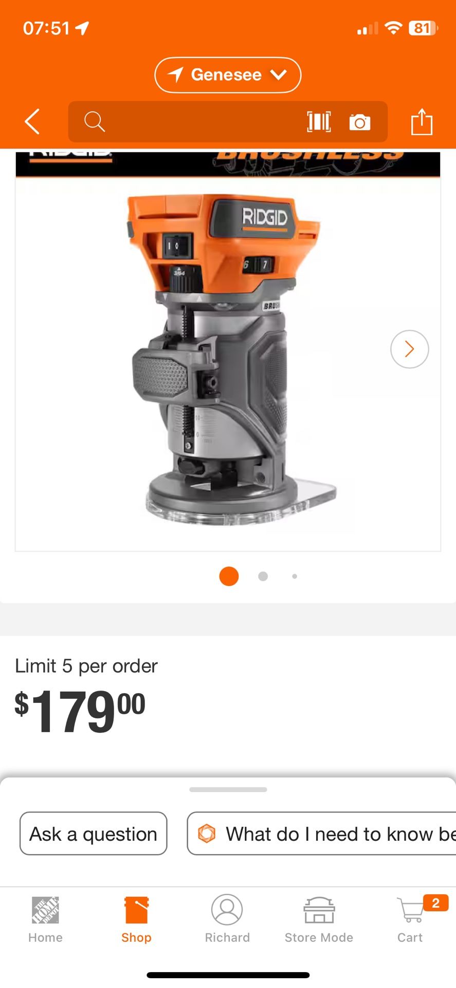 RIDGID 18v Brushless Compact Router
