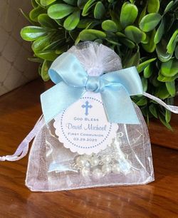 10 FIRST HOLY COMMUNION rosary in organza bag favors gift - Blue Boy