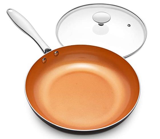 MI Frying Pan with Lid, Nonstick 8 Inch Frying Pan with Ceramic Titanium Coating, Copper Frying Pan with Lid, Small Frying Pan 8 Inch, Nonstick Fryin