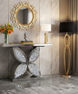 Mirrored Console Table with Crushed Diamond 40"