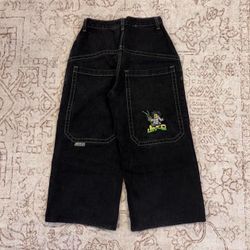 1990's Vintage JNCO Wolfgang 1517 Mad Scientist Wide Leg Baggy Rave Jeans Size 28" Waist Black Youth 16