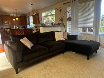 Black velvet sectional couch and chair