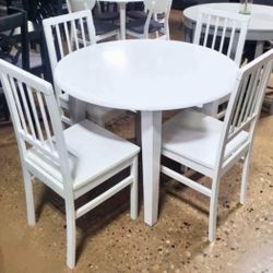 New Round White Wood 5 Piece Kitchen Set