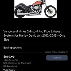 Harley Davidson Vance & Hines 2 Into 1 Pro Pipe  Thumbnail