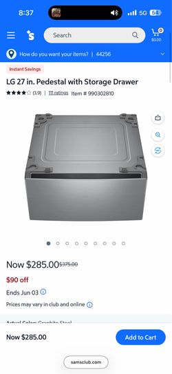 New LG 27 in. Pedestal with Storage Drawer