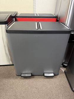 LAZY BUDDY 16 Gallon Dual Trash Can, Rectangular Step On Kitchen Garbage Can with Foot Pedal, Stainless Steel