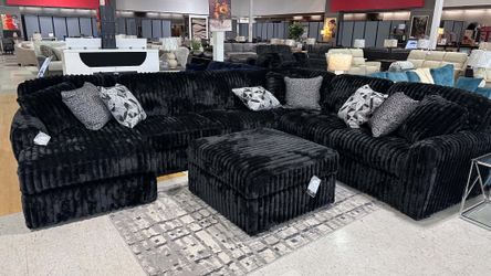 Black Corduroy fabric sectional couch Only $39 Down Payment 👉 PLEASE ASK FOR JON GREEN WHEN YOU ARRIVE!