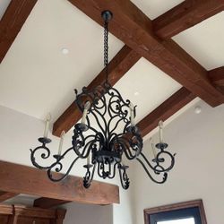 Large Artistic Wrought Iron Chandelier with 8 lights dimable Retails $4900 solid iron bronze/black fınish cash carry by appt only 42 w × 36 d x 35h 