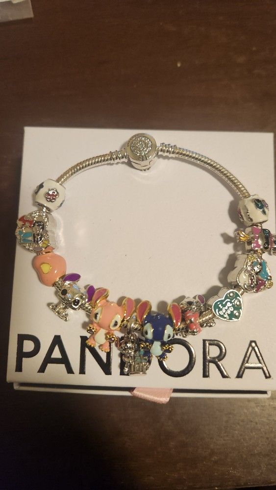 Pandora Lilo and Stitch Silver Colorful Bangle Charm Bracelet