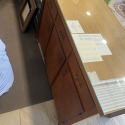 Vintage 1960s Sturdy Retail Checkout Counter – Solid Wood + Glass Top