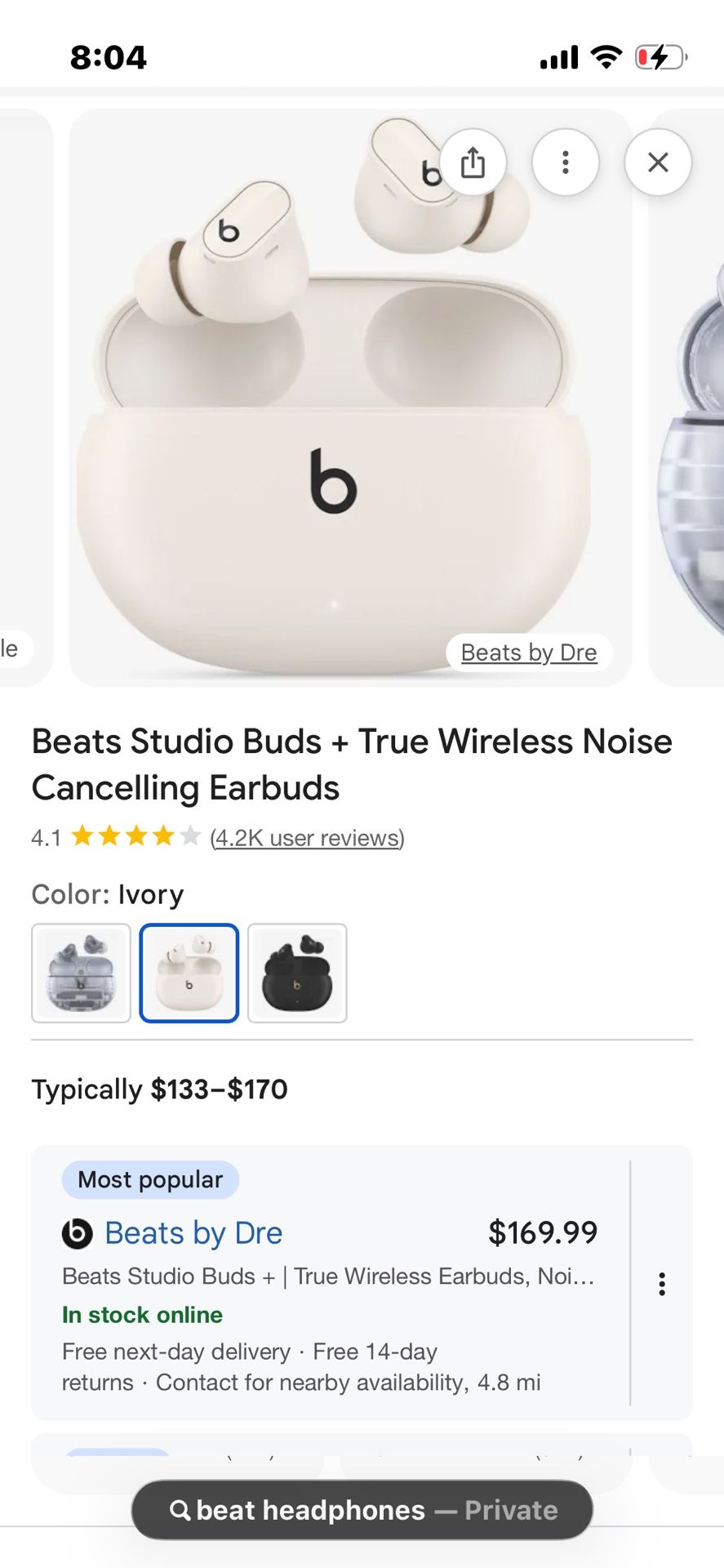 Beats Studio Buds - noise cancelling 